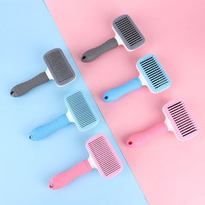 Pet Hair Removal Comb Self Cleaning <b>Dog</b> Cat Grooming Brush With One <b>Button</b> Design For Pet Care - Product Image 1