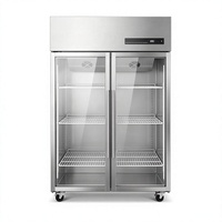 Congélateur vertical commercial en acier inoxydable à double porte vitrée avec refroidissement par ventilateur pour restaurants