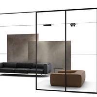 Exportation transfrontalière Porte coulissante à trois panneaux ultra-étroite en alliage d'aluminium et verre insonorisant, style moderne et minimaliste, avec rail supérieur