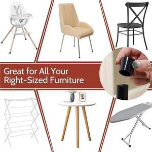 Embouts de pieds de chaise en caoutchouc Coussinets de protection réutilisables de 22mm avec design rond noir antidérapant - Product Image 6