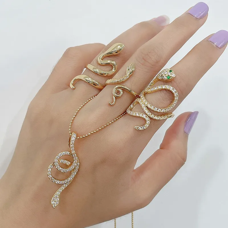 Bulk Wholesale China gold adjustable snake Ring with zirconias diamond snake shape ring Unisex Women Men Rings Jewelry
