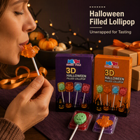 Halloween 3D gevulde lolly met transparante harde snoeppen omhulsel en zacht fruitvulling voor feestfavoren en seizoensgebeurtenissen