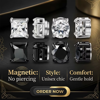 Clips d'oreille magnétiques brillants en CZ, sans perçage, avec sertissage griffe, fausses boucles d'oreilles, bijoux d'oreille tendance, vente en gros