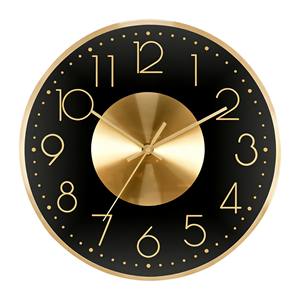 Reloj de pared premium de metal con esfera negra de 12 pulgadas, grande, lujoso, moderno y comercial, para salas de juntas de alta gama, instituciones financieras o bancos. - Product Image 1