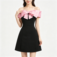 Robe Mini Élégante et Tendance pour Femme, Luxe, Unie, pour Jour et Nuit, Soirée, Club, Événement Formel, Sexy, avec Nœud à l'Épaule, Vente en Gros