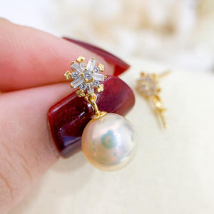 Accessoires en argent S925 pour la création de bijoux, support vide en forme de flocon de neige pour boucles d'oreilles en argent avec perles rondes de 8 à 12 mm, modèle 21111 - Product Image 1