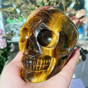Calaveras de Cristal de Ojo de Tigre Talladas a Mano, Naturales, al por Mayor, Arte Coleccionable Decorativo - Product Image 2