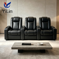 Canapé inclinable électrique 3 places de luxe moderne en cuir noir pour cinéma maison, idéal pour hôtels et écoles