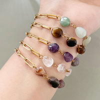 Bracelet en perles de pierre naturelle, cristal blanc irrégulier, améthyste, chaîne en acier inoxydable avec fermoir OT pour femme