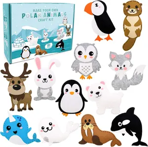 Polar Animals Sewing Kit for Kids Felt Plush Craft Kit DIY Educational Gift for Boys and Girls