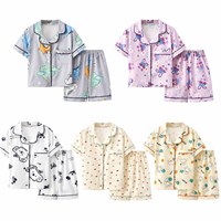 Nouvel ensemble de pyjama d'été à manches courtes imprimé animaux de dessin animé en polyester pour enfants, vêtements de nuit unisexes pour enfants, fournisseur en gros