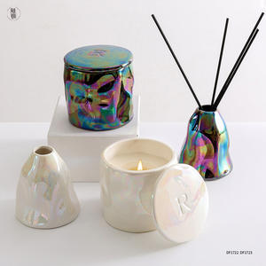 Juego de Portavelas de Cerámica Retro con Tapa, Diseño con Acabado Perlado, Ecológico, Regalo para Decoración del Hogar DF1722 - Product Image 3