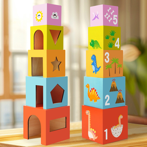 <span class=keywords><strong>Torre</strong></span> di Cubi Impilabili in Legno Ispirata a Montessori, Blocchi Educativi per Bambini, Puzzle Colorati per Abbinamento di Forme - Product Image 2