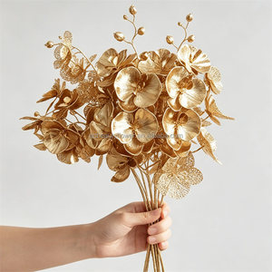 L-337 Lussuoso Bouquet di Orchidee e Ortensie Artificiali Dorate e Argentate, Piante Finte per Natale, Matrimoni, Casa, Tavolo e Vaso - Product Image 2