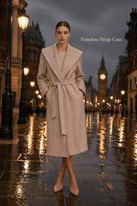 PRETTY STEPS <span class=keywords><strong>Manteau</strong></span> <span class=keywords><strong>long</strong></span> beige en laine tissée respirante pour <span class=keywords><strong>femme</strong></span>, avec ceinture, col châle, vêtement d'extérieur d'hiver à <span class=keywords><strong>capuche</strong></span>, style décontracté - Product Image 4
