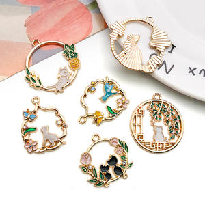 Nueva Aleación de alta calidad que gotea aceite chino hueco gato pulsera llavero pendientes accesorios DIY colgante con flecos - Product Image 1