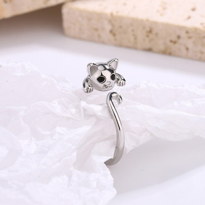 Anello Aperto con Gatto Smaltato per Donne, Gioiello Regolabile a Forma di Animale - Product Image 3