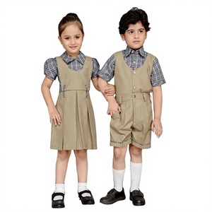 Cotton School Uniform Set for Kids Boys Girls Primary Checkered Dress Shorts Pink Shirt <b>White</b> Socks - Product Image 5