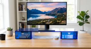 Custom Multi-Color Acrylic Desk Organizer Monitor Stand Drawer Storage <strong>Keyboard</strong> Holder Translucent Clear Computer <strong>Riser</strong> - Product Image 2