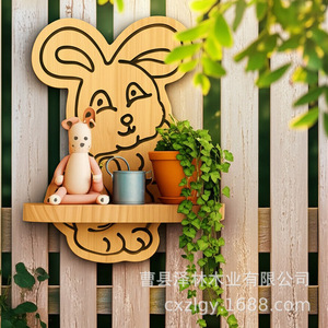 Wooden <b>Wall</b> <b>Mounted</b> Rack Cartoon Rabbit Shape Single Layer Storage <b>Shelf</b> For Easter Decoration - Product Image 1