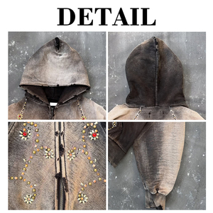 Custom Rhinestone High-quality 100% Cotton Winter Zip-Up Hoodie Gradient Retro Acid-washed Vintage Oversized - Product Image 6