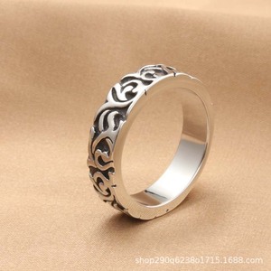Men's Titanium Steel Floral <b>Ring</b> Retro <b>Silver</b> <b>Plain</b> Inlay Gift Jewelry - Product Image 4