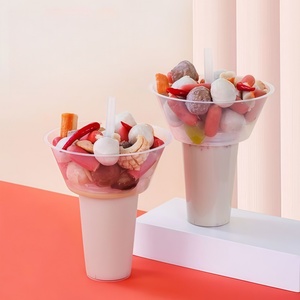 Gobelet en plastique <span class=keywords><strong>2</strong></span>-en-1 avec paille pour snacks et boissons, idéal pour les popcorn, les sodas et les stands de concession de cinéma – Vente en gros - Product Image 1