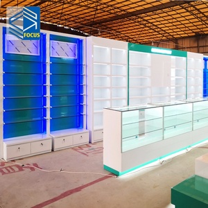 ที่มีคุณภาพสูง MDF ไม้ลามิเนตร้านขายยาชั้นวางเฟอร์นิเจอร์ระบบขายส่งกระจกร้านขายยาชั้นวาง - Product Image 3