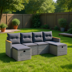 Conjunto de Sofás Modulares de Jardín en Ratán PE Gris, Muebles de Exterior con Cojines de Almacenamiento, Diseño Contemporáneo - Product Image 2