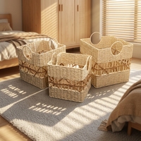 Cesta de Almacenamiento Tejida con Cuerda de Papel Ecológica Personalizable, Diseño Moderno y Minimalista para Sala de Estar, Dormitorio, Lavandería