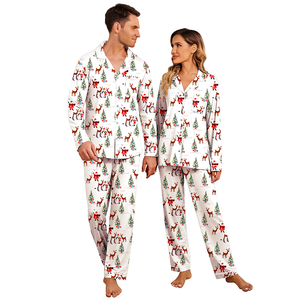 OEM <strong>Couple</strong> Matching Pajama Suit <strong>Christmas</strong> Element Print Long Sleeve Button Sleepwear 2 Piece Men Women Lounge <strong>Pyjamas</strong> - Product Image 3