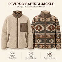 Veste d'hiver réversible en polaire sherpa pour homme, motif géométrique tissé, fermeture éclair intégrale, fabrication sur mesure pour l'extérieur