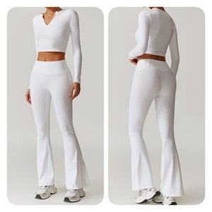 Completo Sportivo Autunno Inverno da Donna, 5 Pezzi, Maniche Lunghe, Leggings a Vita Alta, Pantaloni Larghi per Yoga e Fitness - Product Image 3