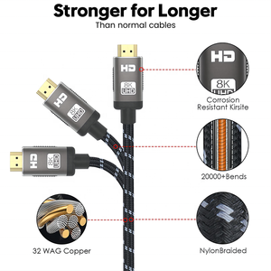 สาย HDMI 8K 2.1 48Gbps ความเร็วสูง3D 8K 60Hz 4K 120Hz สาย HDMI ถักสำหรับ <span class=keywords><strong>Samsung</strong></span> TVs Roku PS5จอเล่นเกม - Product Image 5