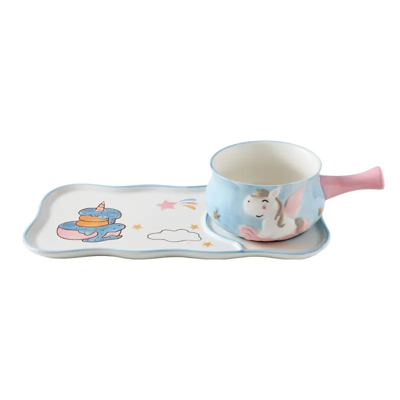 2021 японская и Корейская мультяшная креативная керамическая столовая чаша с ручной росписью Единорог рисовая ложка тарелка Бытовая Посуда