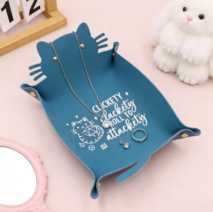 Porte-bijoux carré en cuir motif chat mignon, fermeture à bouton, plateau de rangement portable pour bagues, boucles d'oreilles et petits accessoires 23,5x31,5cm - Product Image 4