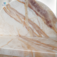 Étagère d'exposition en marbre Luca Arch |   Organisateur de table à double couche en pierre naturelle polie, onyx crème rose vert forêt, taille personnalisée