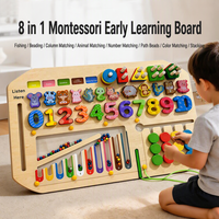 Tableau d'activités en bois 8-en-1 avec pêche magnétique, labyrinthe de perles, tri de toupies, numéros à lacer, pour l'apprentissage précoce des mathématiques, pour enfants, CE CPC, vente en gros, OEM, personnalisé