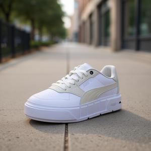 Chaussures pour femmes Puma Cali Court Pure Luxe en cuir blanc à lacets, talon bas, style décontracté, toutes saisons - Product Image 2