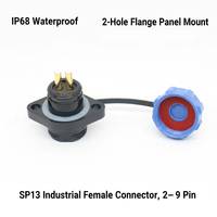 Connecteur circulaire en laiton étanche IP68 SP13, prise femelle 2-9 broches, montage sur panneau à bride 2 trous pour équipement agricole électrique