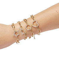 Bracelet à breloques Xueni, nouveau style, micro-pavé CZ, fermoirs en forme de cœur et d'étoile, chaîne cubaine en or 24 carats