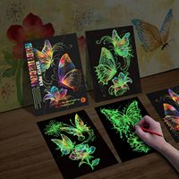 Vinmay 4 feuilles de papier à gratter longue durée pour adultes et adolescents, motif vue nocturne magnifique, papier à gratter arc-en-ciel phosphorescent