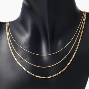 Diseño de collar de cadenas bordillo de oro sólido puro de 18K 14K 10K de moda para mujer - Product Image 5