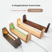 Cadre photo et support de panneau en acrylique en bois de hêtre massif en forme de U avec lumière LED blanc chaud pour salon DIY