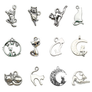 Breloques en alliage d'argent antique en forme de chat, formes variées, pour la création de bijoux DIY (bracelets, colliers, pendentifs) et accessoires d'artisanat - Product Image 5