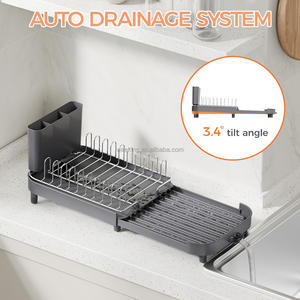 WIREKING, estante de secado de platos extensible de 18,74-12,12 pulgadas, diseño pequeño de acero inoxidable, organizador de cocina, escurridor de platos, estante - Product Image 3