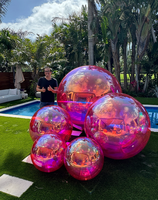 Boule miroir gonflable géante réutilisable en PVC transparent irisé rose vif, effet cristal flottant, pour décoration aquatique