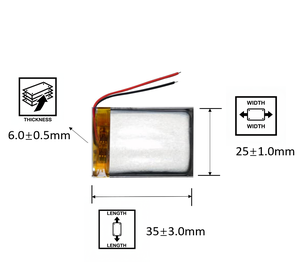 Baterai litium polimer 602535-<span class=keywords><strong>2</strong></span>, baterai pengganti <span class=keywords><strong>2</strong></span> kabel 500mAh 3.7V 602535, baterai Speaker isi ulang kapasitas tinggi - Product Image 2