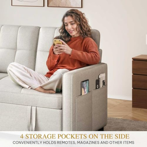 <span class=keywords><strong>Canapé</strong></span>-lit <span class=keywords><strong>convertible</strong></span> 3-en-1 avec lit escamotable, futon en lin et dossier réglable, <span class=keywords><strong>canapé</strong></span> deux places moderne - Product Image 4