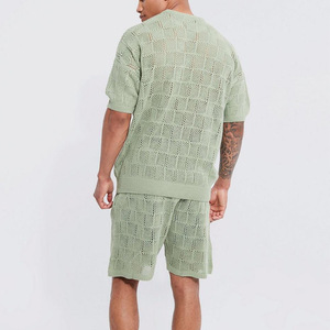 2023 tricot Logo personnalisé survêtement décontracté élastique été tenues Shorts décontracté Joggers sport grande taille ensembles courts pour hommes - Product Image 5